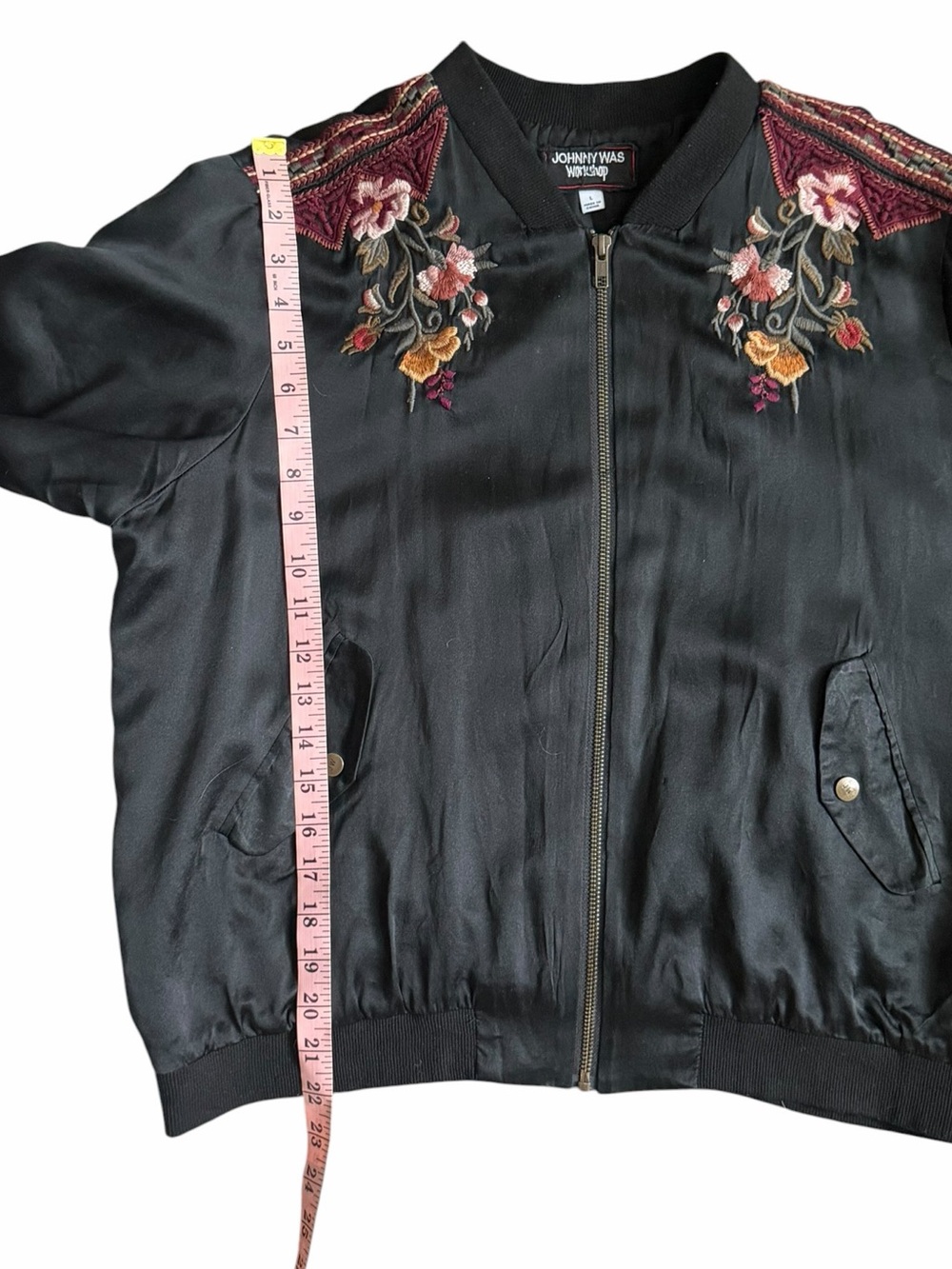 Johnny Was Black Nepal Silk Blend Bomber Jacket with Floral Embroidery L - Picture 13 of 14